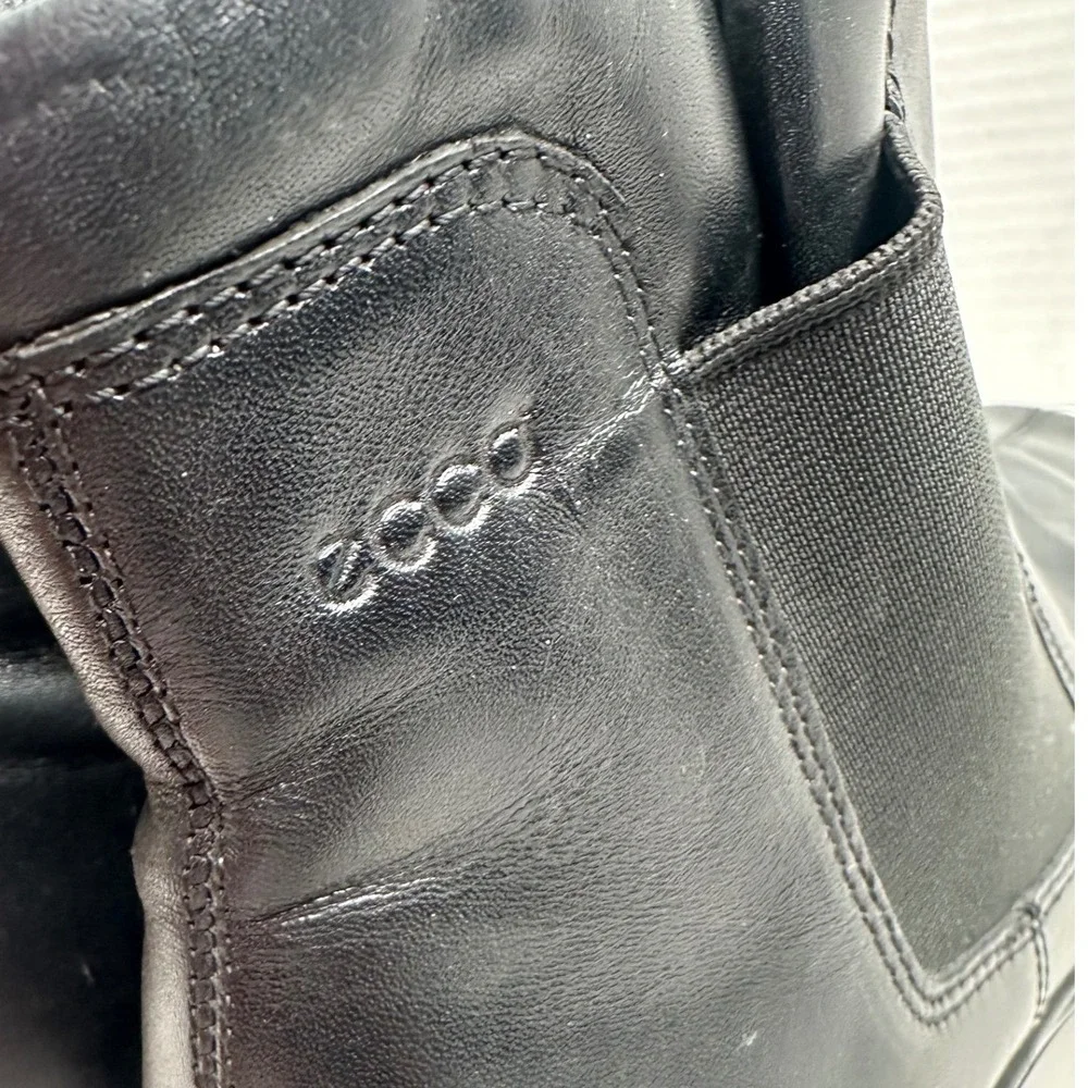 ECCO Womens Black Leather Square Toe Ankle Boots Shock Point Size 41 US 10-10.5
